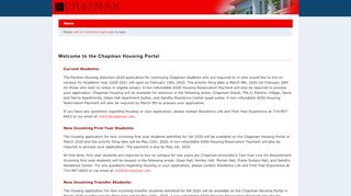 
                            1. Chapman University Portal - Welcome to the Chapman Housing Portal - Chapman Housing Portal