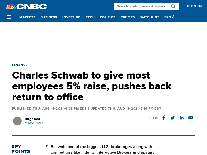 
                            6. Charles Schwab to give most employees 5% raise, pushes ...