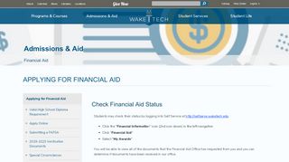 
Check Financial Aid Status - Wake Tech  
