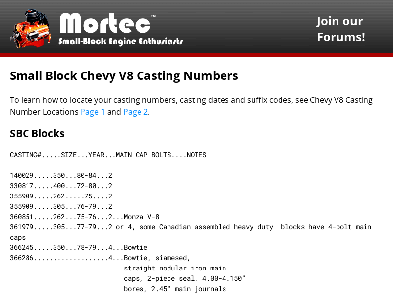 
                            6. Chevy Small Block V8 Casting Numbers - Mortec