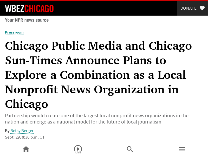 
                            9. Chicago Public Media and Chicago Sun-Times Announce Plans ...