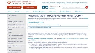 
Child Care Provider Portal - Login Access Information
