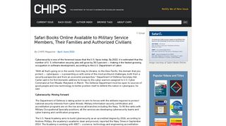 
                            6. CHIPS Articles: Safari Books Online Available to Military ... - Safari Books Military Portal