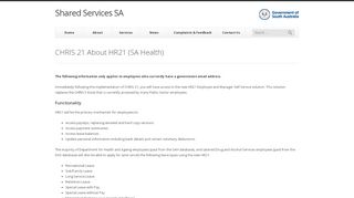 CHRIS 21 About HR21 (SA Health) | Shared Services SA - Sa Health Staff Email Portal