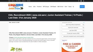 
                            10. CIAL Recruitment 2020 | www.cial.aero | Junior Assistant ... - Cial Aero Portal