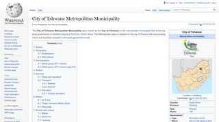 
City of Tshwane Metropolitan Municipality - Wikipedia  
