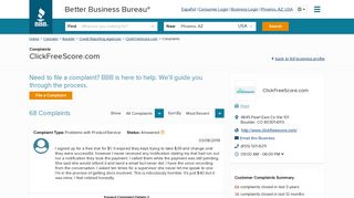 
                            8. ClickFreeScore.com | Complaints | Better Business Bureau ... - Clickfree Credit Score Portal