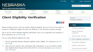 
                            5. Client Eligibility Verification - Nebraska DHHS - Nebraska Medicaid Provider Portal
