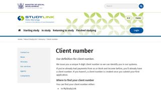 Client number - StudyLink - Msd Portal Winz