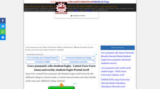 coe1.annauniv.edu Anna University Results Students Login ... - Anna University Internal Marks 2017 Student Portal Page