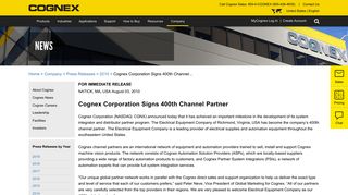 
                            4. Cognex Corporation Signs 400th Channel Partner | Cognex - Cognex Partner Portal