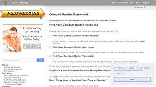 
Comcast Router Passwords - Port Forwarding  
