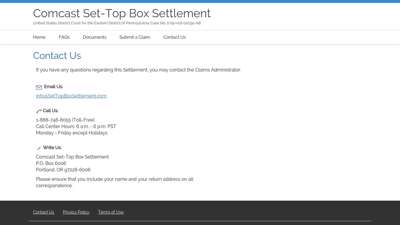Comcast Set-Top Box Settlement - Contact Us