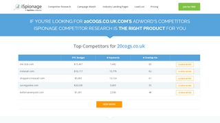
Competitor of 20cogs.co.uk - iSpionage  
