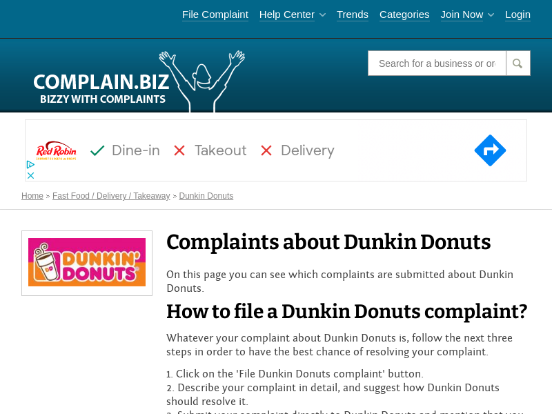 
                            3. Complaint about Dunkin Donuts? File now, we help resolve ...