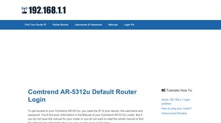 
                            3. Comtrend AR-5312u - Default login IP, default username ... - Comtrend Ar 5312u Portal