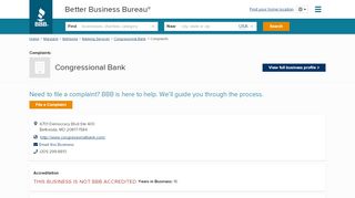 Congressional Bank | Complaints | Better Business Bureau ... - Congressional Bank Portal