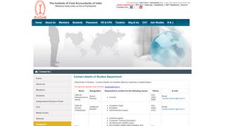 
                            5. Contact details of Studies Department - Welcome to The Institute of ... - Icwai Student Portal