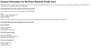 
                            4. Contact Information for My Place Rewards Credit Card - The ... - Children's Place Payment Portal