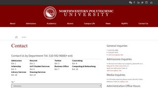 Contact | Northwestern Polytechnic University - Npu Portal