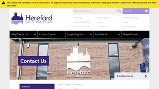 
                            8. Contact us > Contact Us | Hereford Sixth form college - Hereford Sixth Form Student Portal