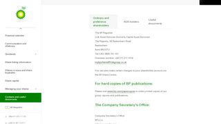 Contacts and useful documents | Investors | Home - BP - Bp Shareholder Login