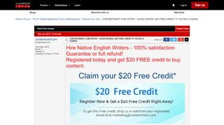 
                            4. CONTENTMART.COM OFFER – $3/500 WORDS. $20 FREE CREDIT IF YOU'RE A ... - Contentmart Sign Up
