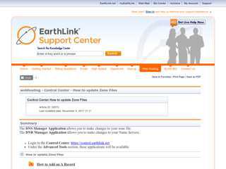 Control Center - How to update Zone Files - EarthLink