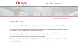 
                            8. Cooper University Hospital | Careers Center | Welcome - Cooper Health Portal