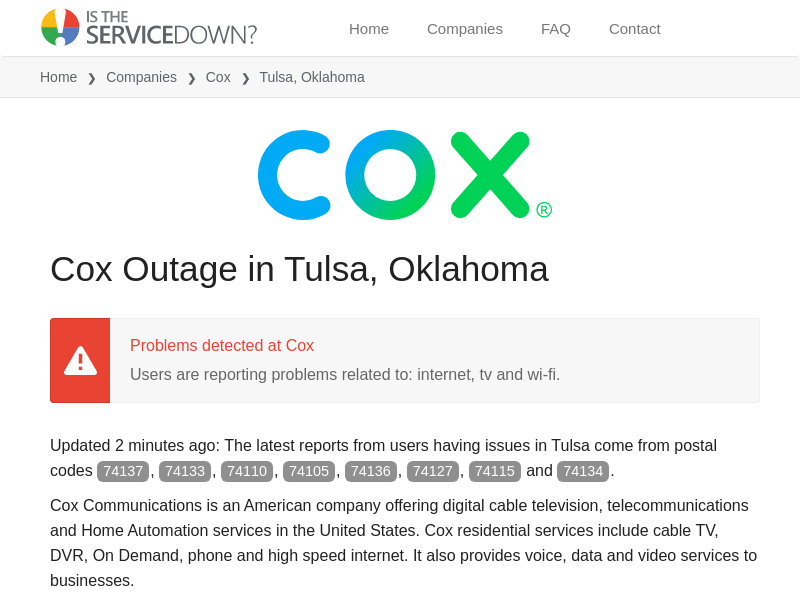 
                            5. Cox Outage in Tulsa, Oklahoma: Current Problems and ...