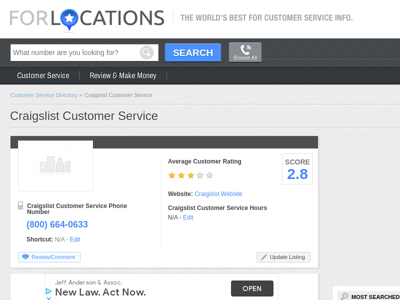 
                            3. Craigslist Customer Service Phone Number & Hours