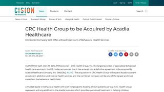 
                            4. CRC Health Group to be Acquired by Acadia Healthcare - Crc Health Group Portal