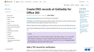 
Create DNS records at GoDaddy for Office 365 | Microsoft Docs  
