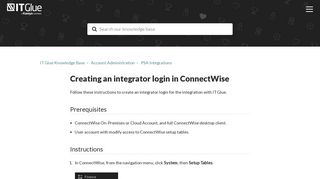 
Creating an integrator login in ConnectWise - IT Glue ...  
