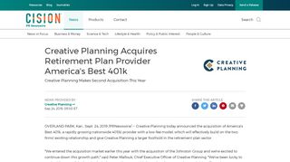 
Creative Planning Acquires Retirement Plan Provider ...  
