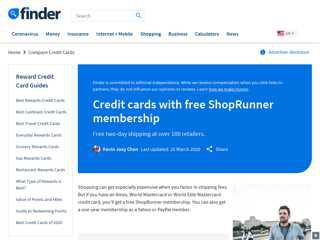 
                            7. Credit cards with free ShopRunner membership | finder.com