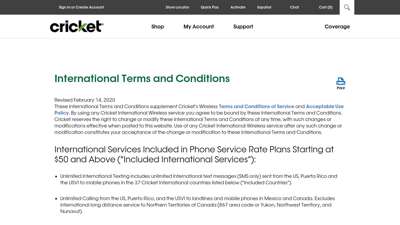 Cricket International Terms and Conditions  Cricket