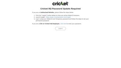 Cricket RQ Password Update Required