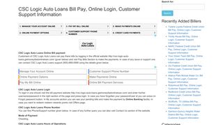 
CSC Logic Auto Loans Bill Pay, Online Login, Customer Support
