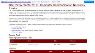 
                            5. CSE 222A, Winter 2019: Computer Communication Networks - Gradesource Portal