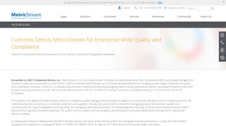 
                            6. Cummins Selects MetricStream Enterprise-wide Quality and ... - Cummins Cqms Login