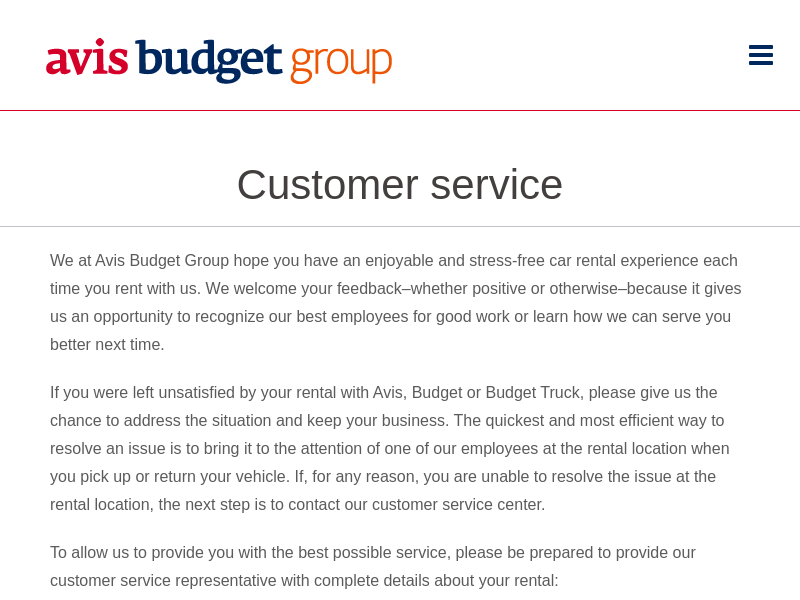
                            7. Customer Service - Avis Budget Group