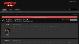 
                            2. Database Login Failure for PS4 - Friday the 13th: The Game General ... - Friday The 13th Database Portal Failure Ps4