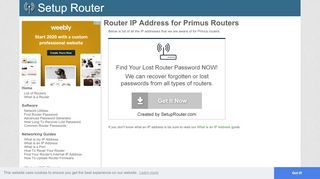 
                            3. Default router IP addresses for Primus routers. - SetupRouter - Primus Router Portal