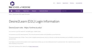 Desire2Learn (D2L) Login Information  SIU School of Medicine
