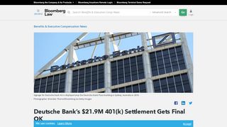 
Deutsche Bank's $21.9M 401(k) Settlement Gets Final OK  
