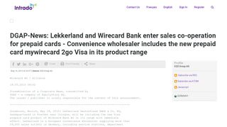 
                            6. DGAP-News: Lekkerland and Wirecard Bank enter sales co ... - Mywirecard 2go Visa Portal