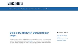 
                            6. Digisol DG-BR4015N - Default login IP, default ... - 192.168.1.1 - 192.168 2.2 Digisol Login
