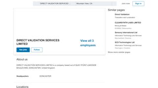DIRECT VALIDATION SERVICES LIMITED | LinkedIn - Direct Validation Services Portal
