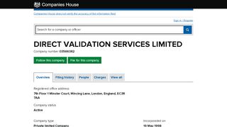 DIRECT VALIDATION SERVICES LIMITED - Overview (free ... - Direct Validation Services Portal